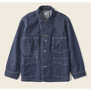 Non Stock Men's Retro Wabash Striped Railroad Denim Coat Chore Worker Jacket S